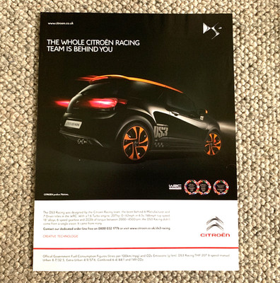 CITROEN DS3 DS 3 RACING FRAMEABLE COLLECTIBLE ORIGINAL MODERN CLASSIC CAR ADVERT