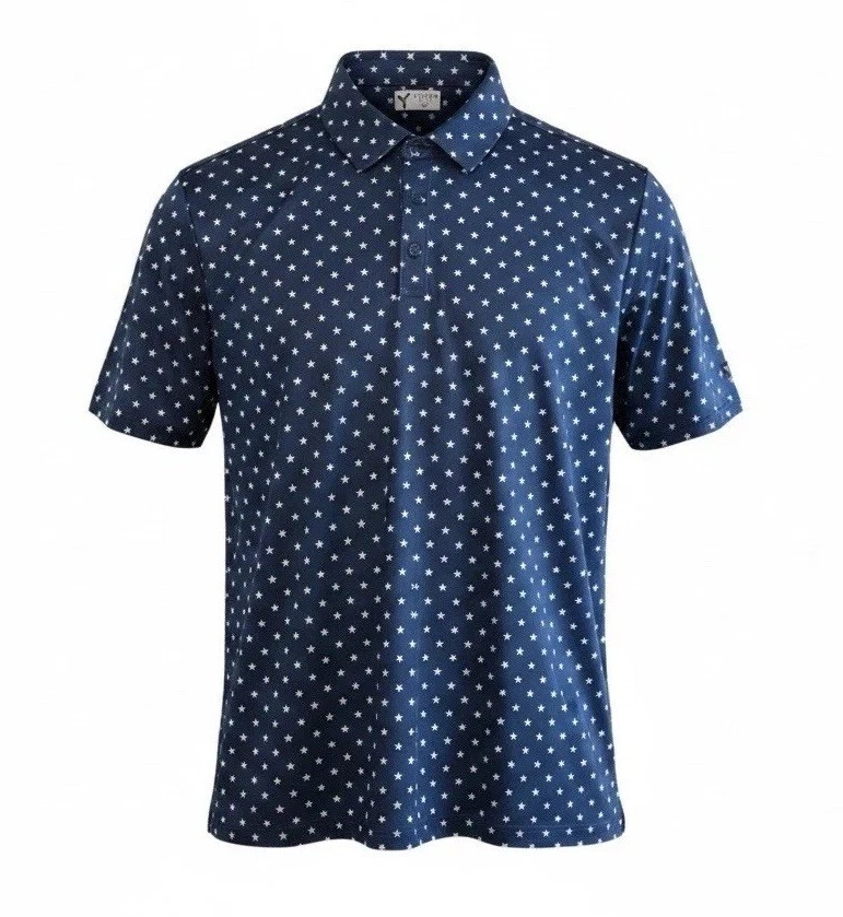 Golf Polo Shirt Stars Print Patriotic Mens XL & XXL Navy Blue July 4th NWT Gift