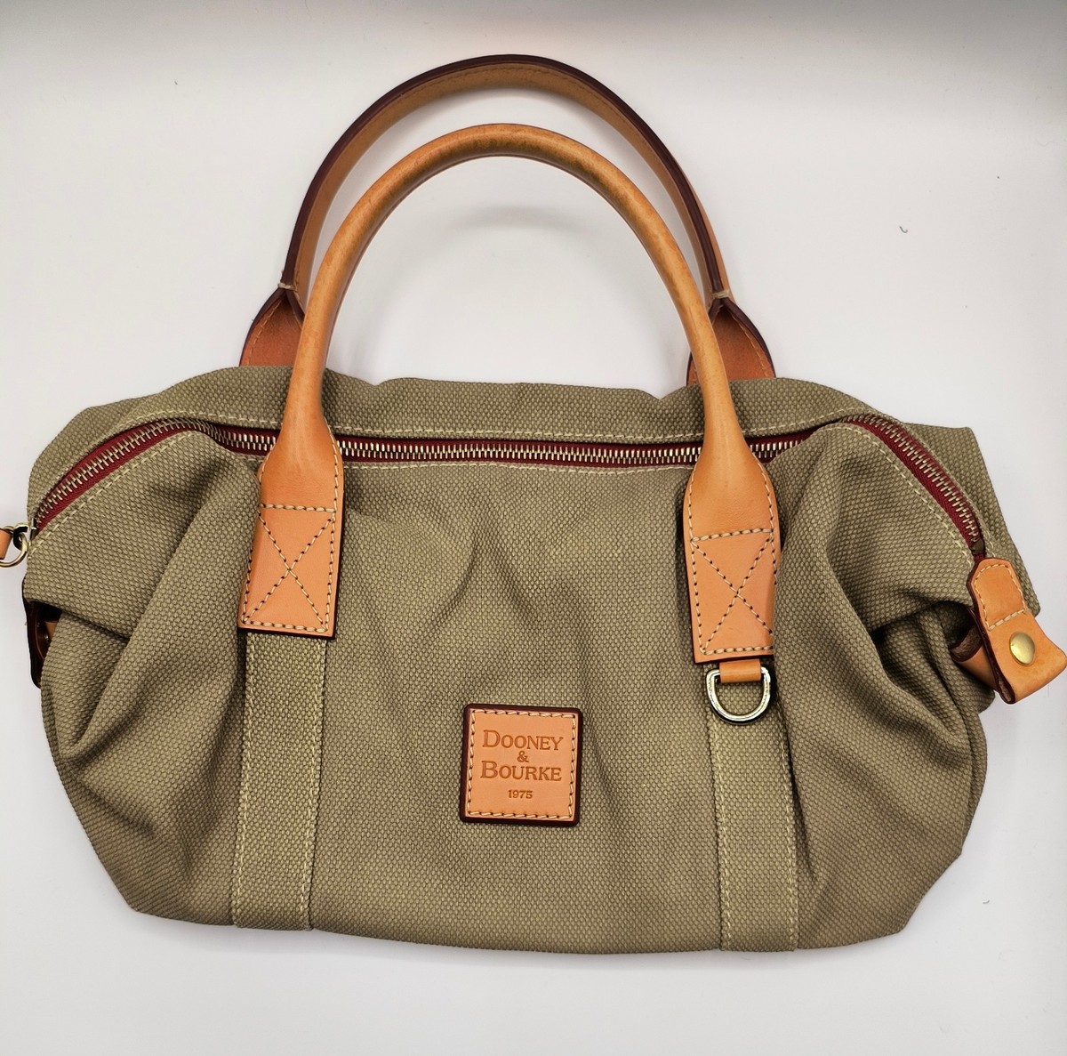 Dooney Bourke 1975 Duffle Vintage Canvas Tote Leather Beige