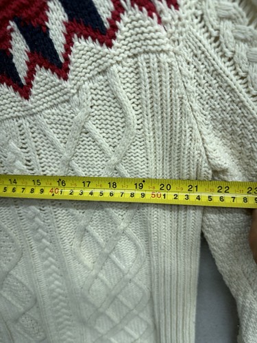 J Crew Sweater Womens M Fair Isle Cableknit Cream Crewneck Merino Wool Blend - Picture 7 of 12