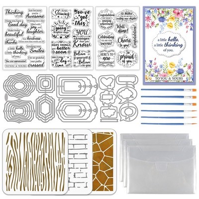 3 Sets Greeting Blessing Words Clear Stamps Cut Dies Painting Stencils Crafts