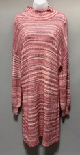 Loft Sweater Dress Womens Large Striped Knitted Mock Neck Smocked Boho NWT
