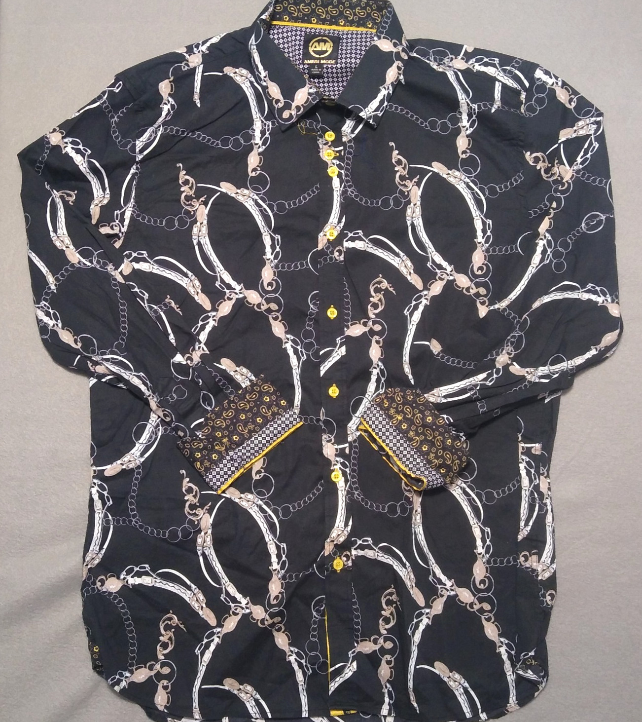 Ameri Mode Button Up Shirt Large Long Sleeve Blac… - image 1