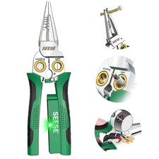 SEESE 8-in-1 Wire Stripper Pliers: Compact Portable Multi-Function Green 