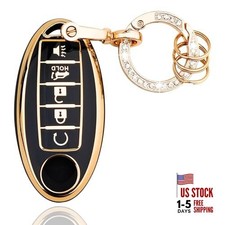 5-Button TPU Key Fob Cover with Bling Ring, Fit for Nissan Black 5 Buttons