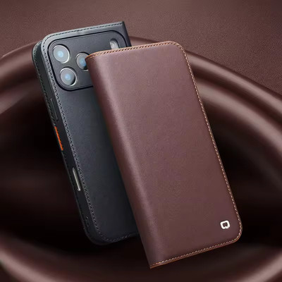 QIALINO Genuine Leather Handmade Flip Card Slot Case For iPhone 17 Pro Max Cover