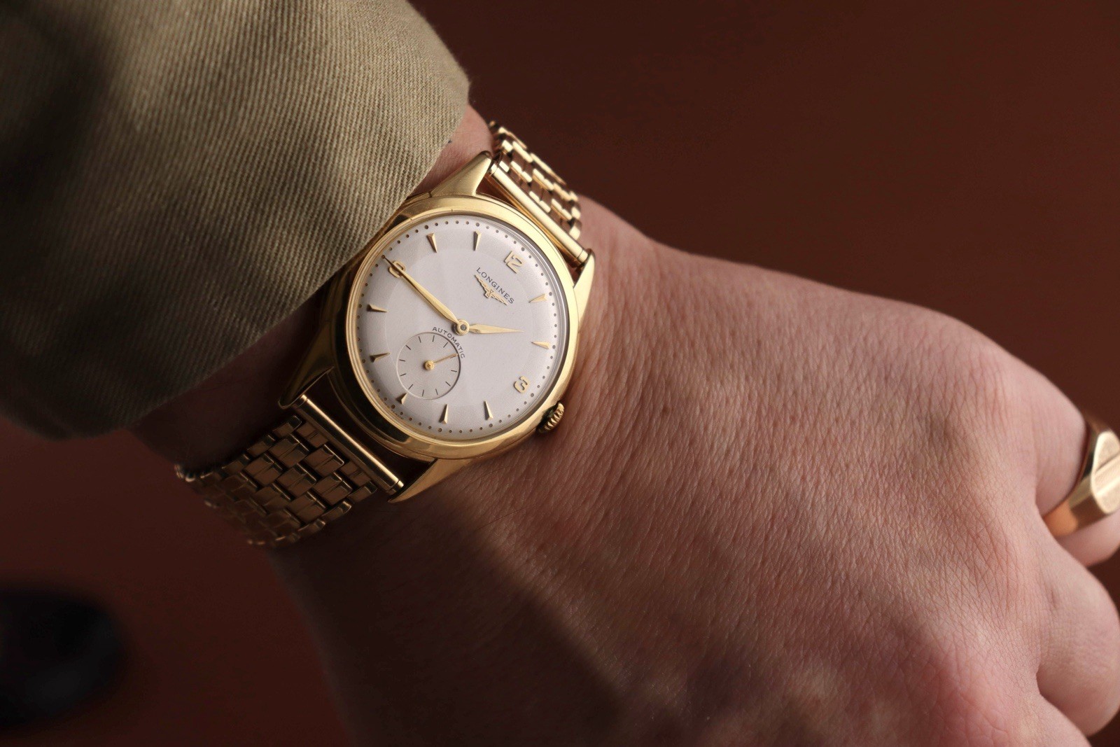 Vintage Longines 18k solid gold automatic 36mm 6618 silver dial Montal Bracelet image 5