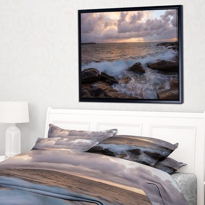 Designart ''Cloudy Sky and Stormy Waves in Sydney'' Large  Small