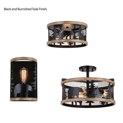 Vaxcel Lighting C0262 Kodiak 2 Light 12"W Flush Mount Drum - Black / Burnished - Picture 3 of 12