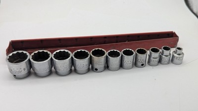 11 PC  MAC TOOLS 3/8'' DRIVE SHALLOW VINTAGE SOCKETS - USA LOOK READ
