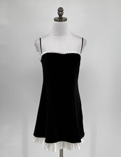 Windsor Black Velvet Pleated Trim Strappy Sleeveless Fit Flare Dress Sz M NEW