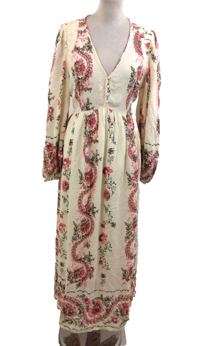 Per Una Women's Dress Size 12 Ecru Pink Mix Floral L/Sleeve Button Midaxi New F1