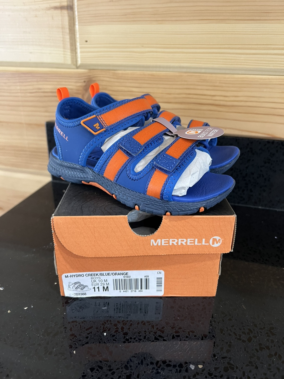 Sandali Merrell M Hydro Creek blu arancione nuovi con etichette bambino ragazzo taglia 11
