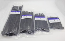 Black Cable Ties Assorted Self-Locking Nylon Multi-Purpose 4 Sizes: 4" 6" 8" 12"