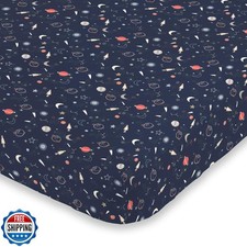 NoJo Super Soft Navy Cosmic Solar System Nursery Crib Fitted Sheet, Navy, Gre