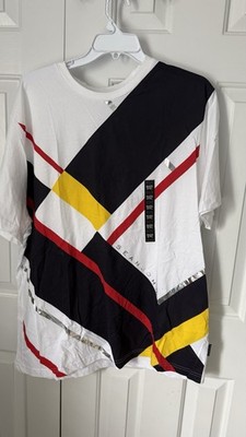 Sean John Shirt Mens XL White Yellow Dark Blue Color Block  T-shirt Y2K VTG