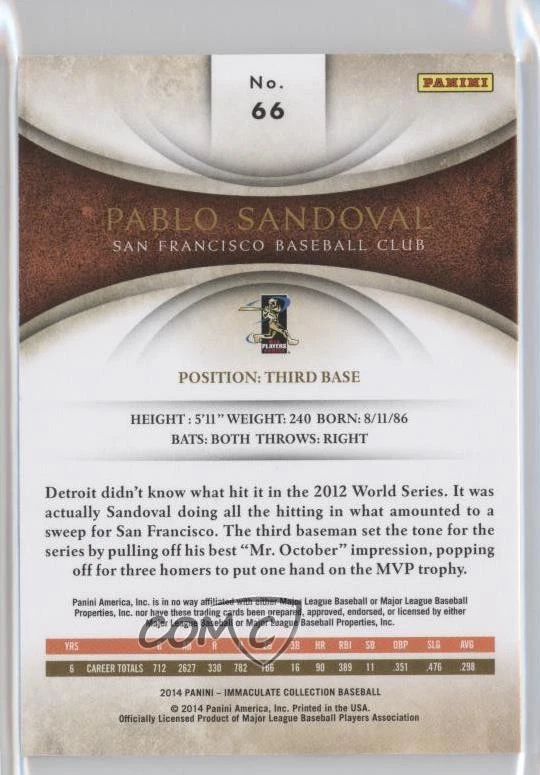 2014 Panini Immaculate Blue /10 Pablo Sandoval #66 - Image 2 of 2