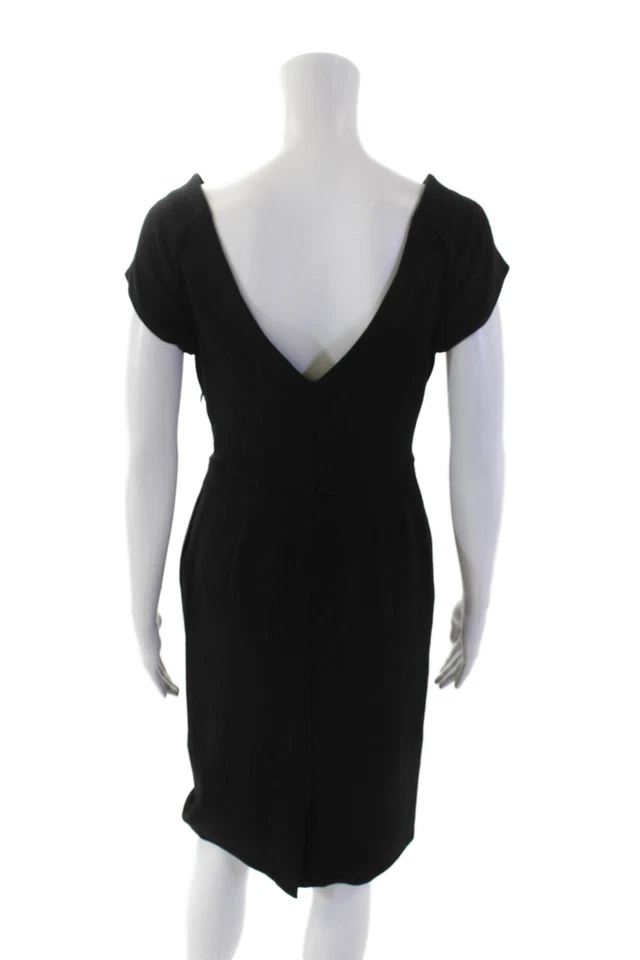Diane Von Furstenberg Womens Wool Square Neck Short Sleeve Dress Black Size 8 - Image 3 of 4