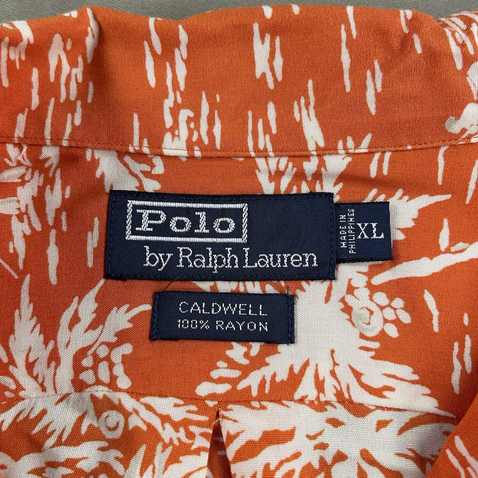 Vintage Polo Ralph Lauren Mens XL Hawaiian Shirt Orange Floral Rayon Loop Collar thumbnail 4