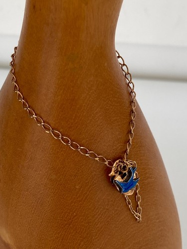 9ct solid gold bluebird charm heart padlock bracelet. Child 16 cms. Adjustable - Picture 4 of 11