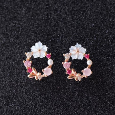 Flower Circle Pearl Dainty Delicate Women Stud Earrings Gifts
