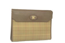 Burberrys' Brown Canvas Leather Clutch Bag Secodary Bag Accessories Pouch Used