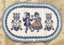 VTG Haller Textilwerk Austria Blue Floral Folk Man & Woman Lace Edge Doily Blue