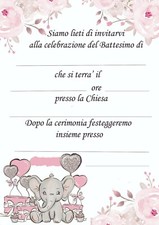 Giomel Inviti Partecipazioni Battesimo Bambina 10,5x14,8 cm 20 Pezzi Bimba Rosa