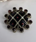 Vintage Jewelry Red Black Brooch Pin Rhinestone Enamel Costume Jewelry ❤️
