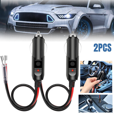 cigarette lighter led light 2x 12V Car Fused Cigarette Lighter Adapter Male Plug Leads LED Light  Replacement