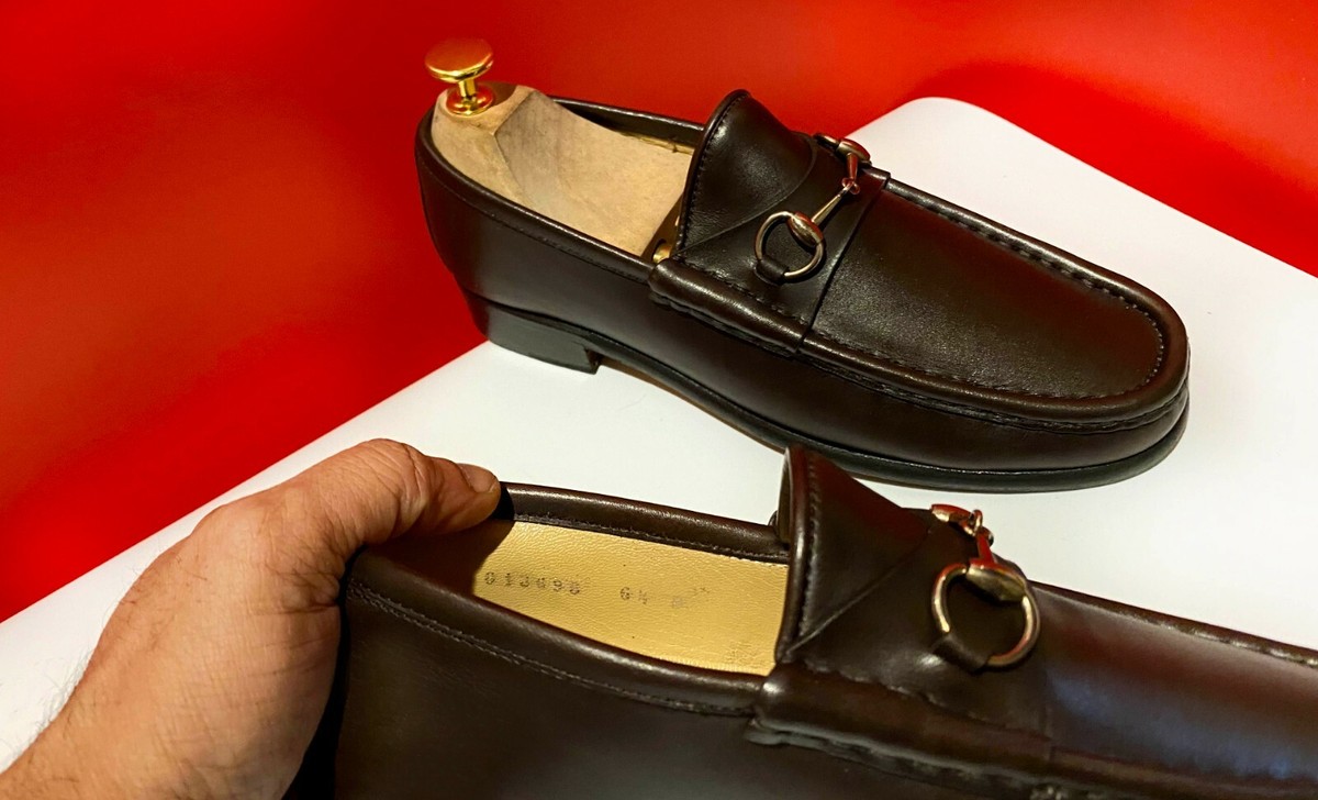 729.00 !! GUCCI ICONIC WOMEN BROWN LEATHER LOAFERS SILVER