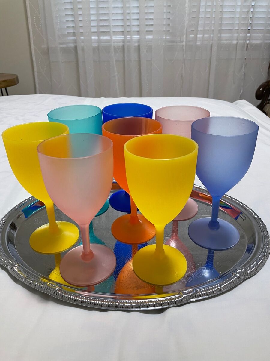 Plastic Stemmed Colored Wine Glasses/Goblets (Set of 8)