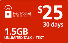 RED POCKET WIRELESS Prepaid 25 Refill Top-Up PIN Card , AIR TIME RECHARGE