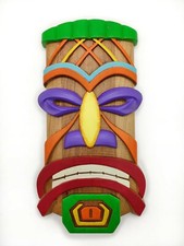 Coloured African Wooden Tiki Mask Wall Art Tribal Decor 27.5 cm