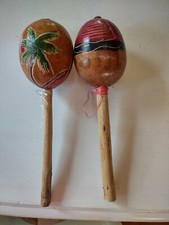 Wood Maracas Vintage Palm Trees Natural Musical Instrument Percussion
