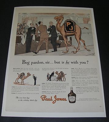 Print Ad 1942 DISTILLERY Paul Jones Whiskey Cartoon ART James Williamson Camel.