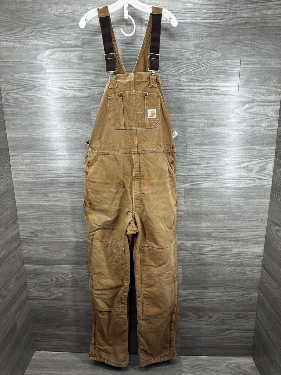VTG Carhartt Men s Denim Bib Overalls 42x36 UFCW Union Made in USA Double Knee