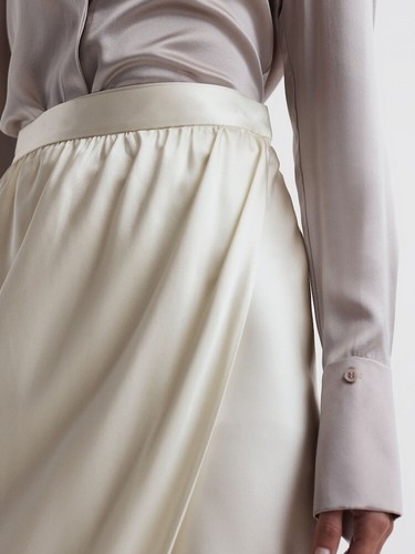 REISS Tyra Silk High-Low Wrap Skirt in Ivory - Picture 3 of 5