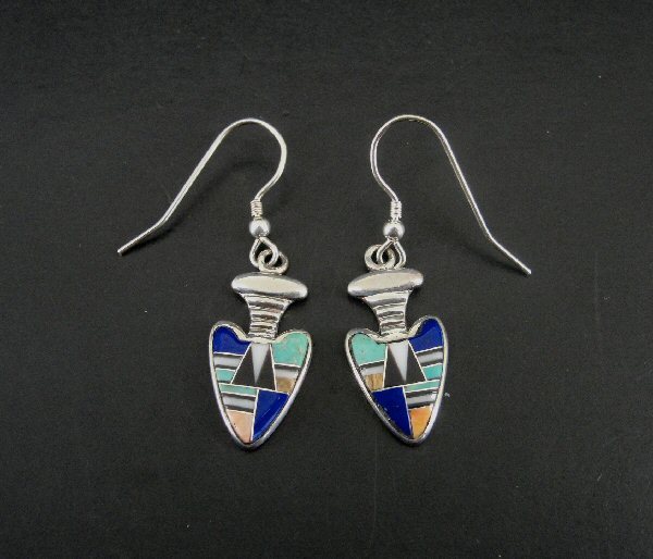 Earrings Sterling Arrowhead Shape Multi Color Sto… - image 4
