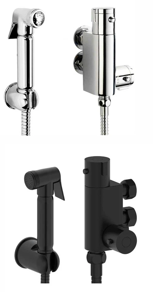 ONLY-PLUMBING Thermostatic Bidets Toilet Valve Douche Kit Muslim Spray Shower Chrome or Black