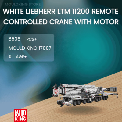 MOULD KING 17007 White Liebherr LTM 11200 Remote Controlled Crane With Motor