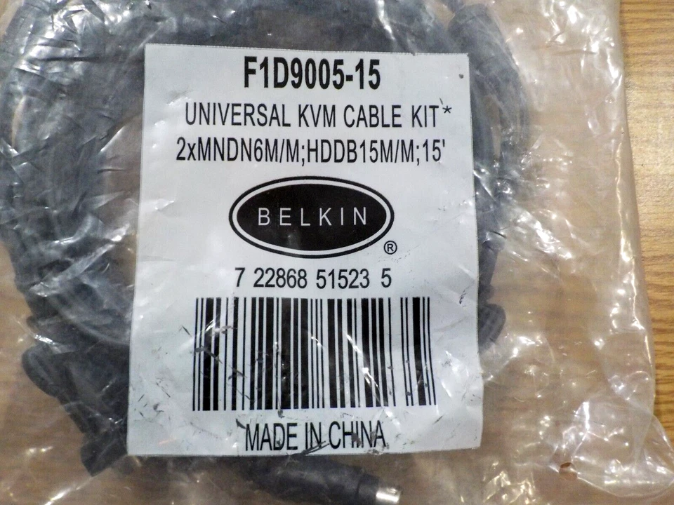 Belkin Universal KVM Cable Kit 15' - F1D9005-15 - Black New in Sealed Package - Image 3 of 4