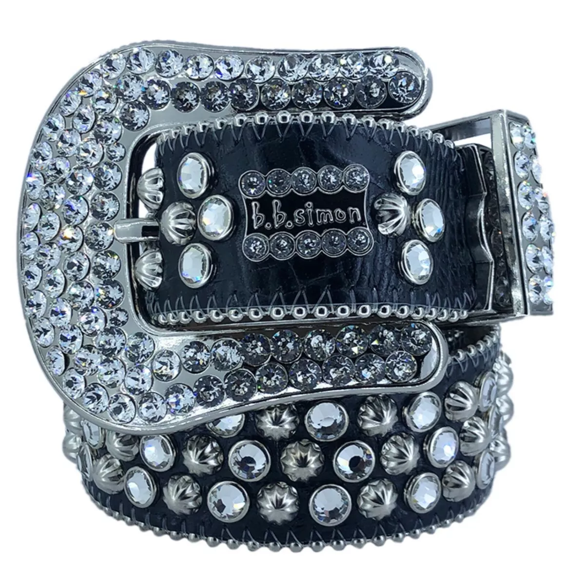 BB Simon Swarovski Crystal Leather Belt In Black