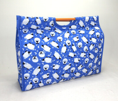 Knitting Bag Wool Yarn Craft Storage Bag Blue Sheep Design, Fully lined 