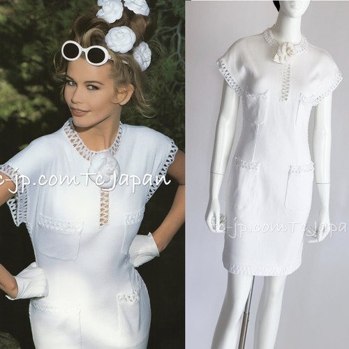 CHANEL 92S Vintage White Cotton Dressby Karl Lagerfeld 38 US6