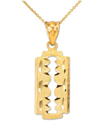 14K massives Gelbgold diamantgeschliffene Rasierklinge Halskette Friseursalon Anhänger Charm