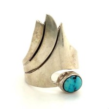 Vtg Sterling Modern Contemporary Native American Turquoise Stone Ring sz 7 Sign