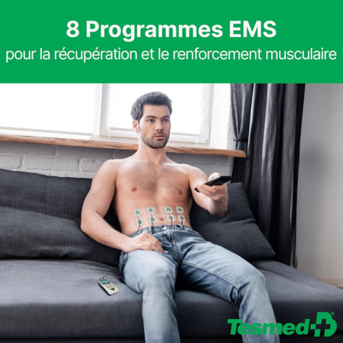 TESMED Fit Spierelektrostimulator voor EMS, TENS, massage (3-in-1), 22 programma's, waarvan 6 aanpasbaar, perfect voor pijnverlichting en stimulatie van de buik, billen en borstspieren