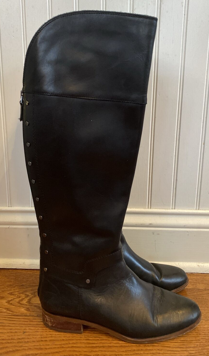 Franco Sarto L-Roxanna Women's Black Leather Tall Boot Sz Studded Zip