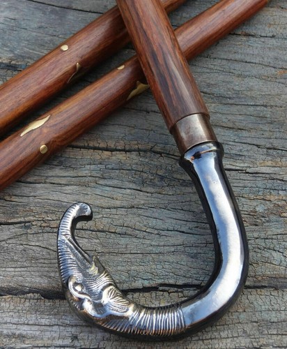 Vintage Designer Brass Handle Antique Style Wooden Walking Stick Elephant Cane - Picture 4 of 5